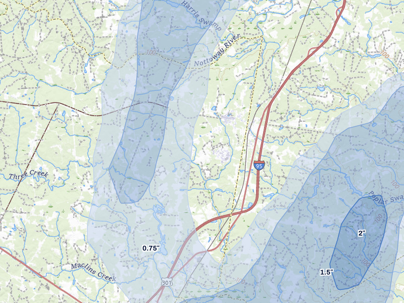 NEXRAD radar-signature map of the hail storm over Jarratt, VA on Sep 2, 2026