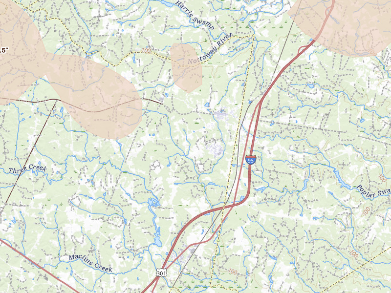 Radar-estimated hail-size map of the storm over Jarratt, VA on Sep 4, 2026