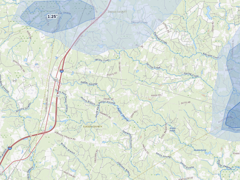 NEXRAD radar-signature map of the hail storm over Jarratt, VA on Sep 4, 2026