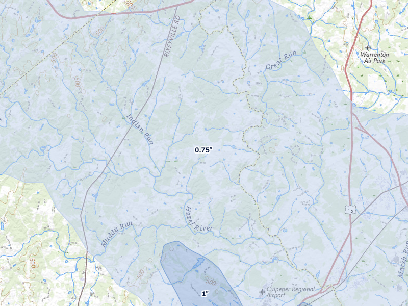 NEXRAD radar-signature map of the hail storm over Jeffersonton, VA on Jul 28, 2026