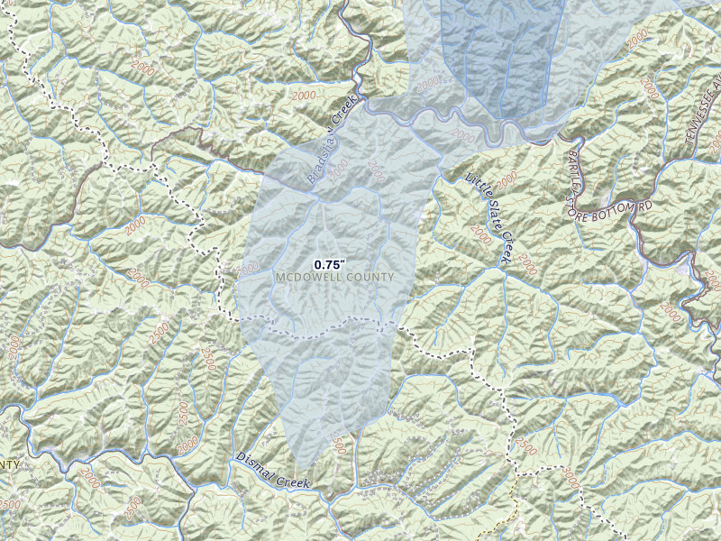 NEXRAD radar-signature map of the hail over Jewell Ridge, VA