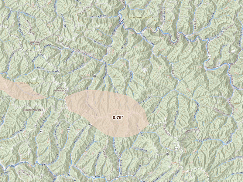 Radar-estimated hail-size map of the storm over Jewell Ridge, VA