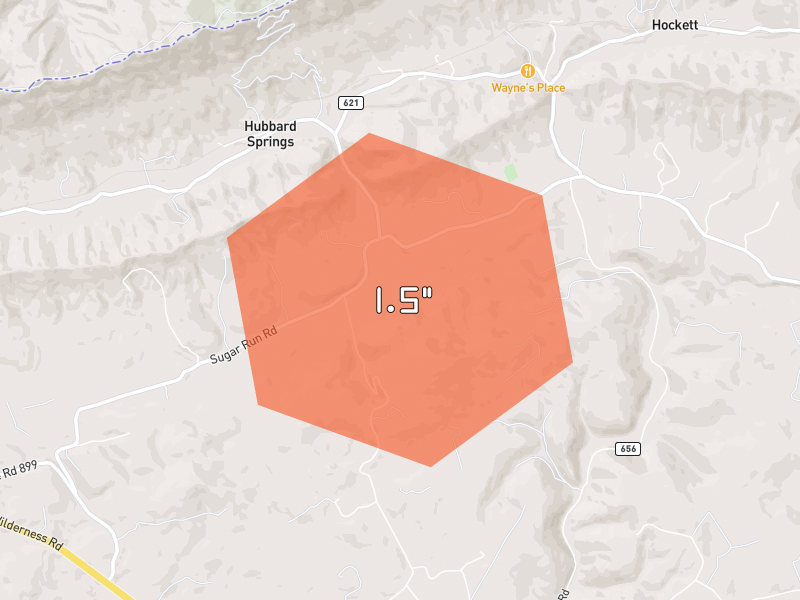 Hail map of Jonesville, VA on Jul 4, 2026, hail up to 1.5"