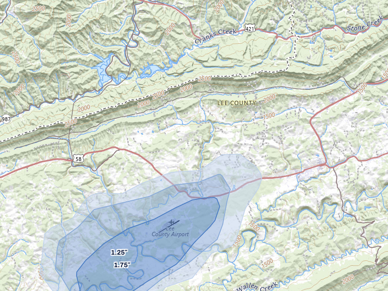 NEXRAD radar-signature map of the hail storm over Jonesville, VA on Jul 6, 2026