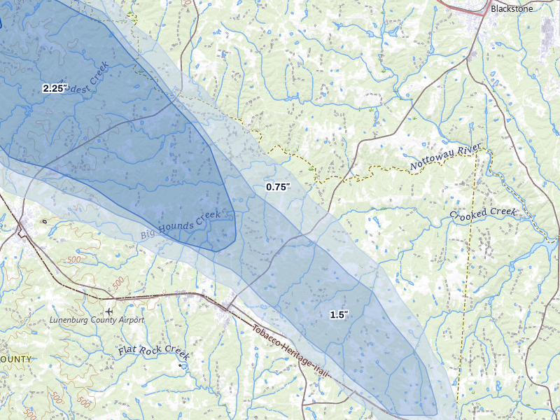 NEXRAD radar-signature map of the hail storm over Kenbridge, VA on May 27, 2026