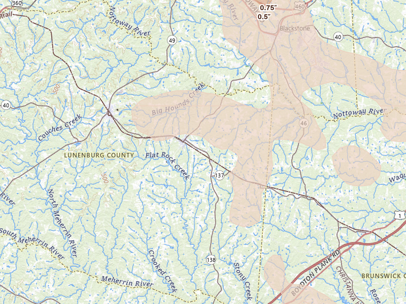 Radar-estimated hail-size map of the storm over Kenbridge, VA