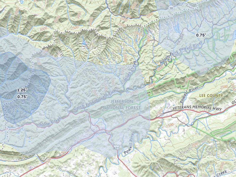 NEXRAD radar-signature map of the hail storm over Keokee, VA on Aug 11, 2026