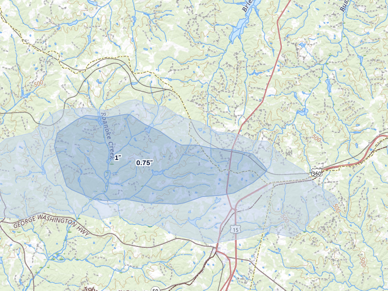 NEXRAD radar-signature map of the hail over Keysville, VA