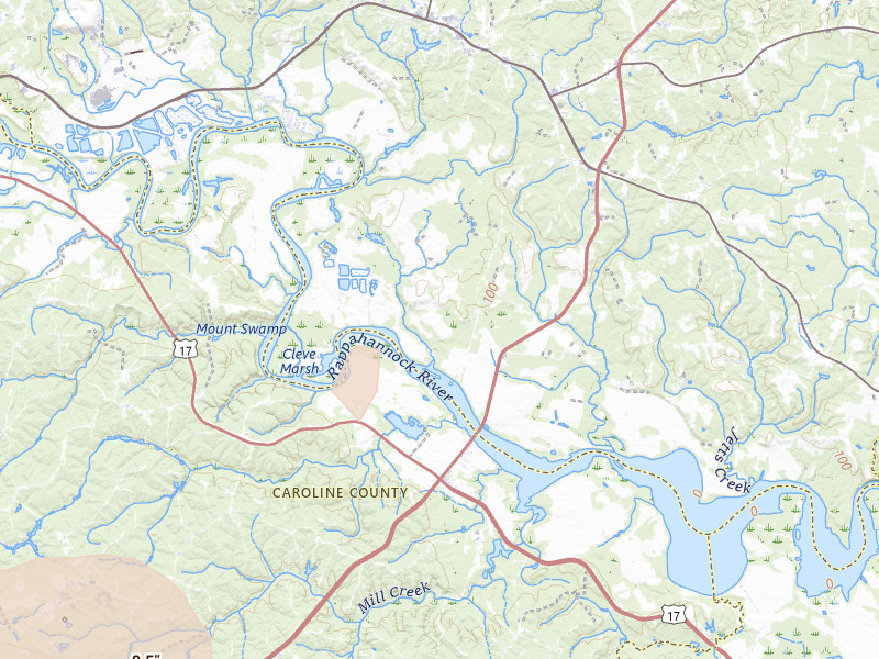 Radar-estimated hail-size map of the storm over King George, VA on Jul 18, 2026
