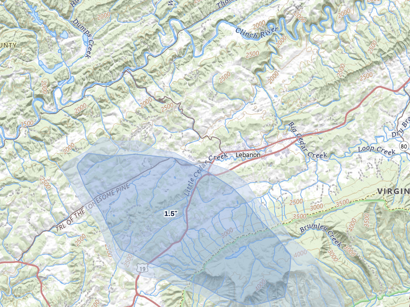 NEXRAD radar-signature map of the hail storm over Lebanon, VA on Mar 21, 2026