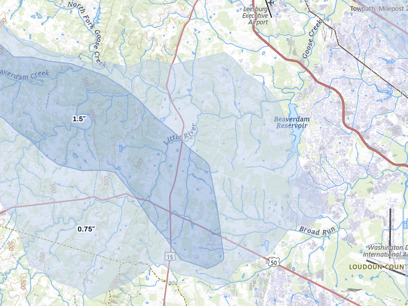 NEXRAD radar-signature map of the hail storm over Leesburg, VA on Aug 10, 2026