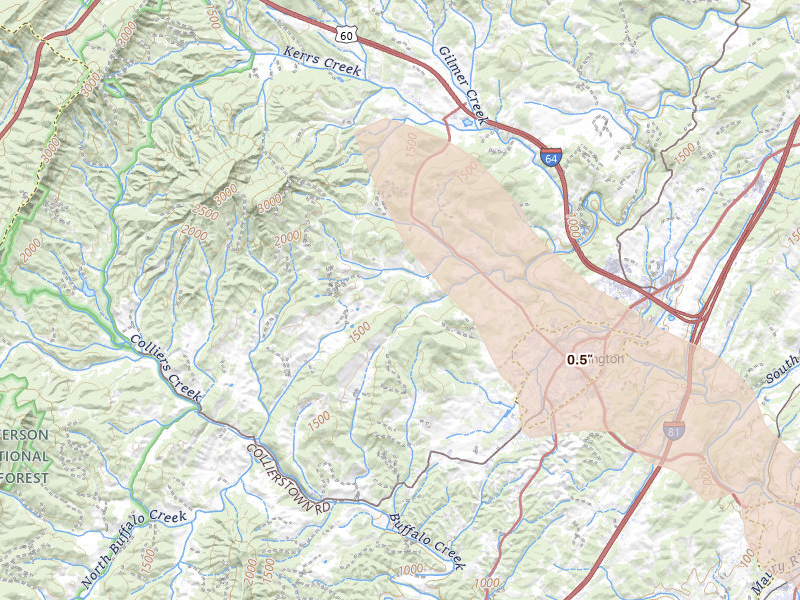 Radar-estimated hail-size map of the storm over Lexington, VA