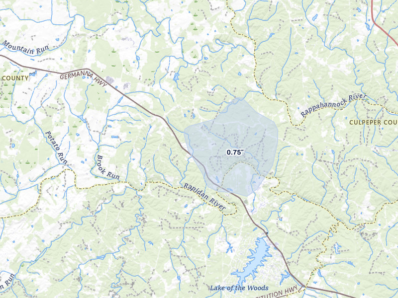 NEXRAD radar-signature map of the hail storm over Lignum, VA on May 27, 2026