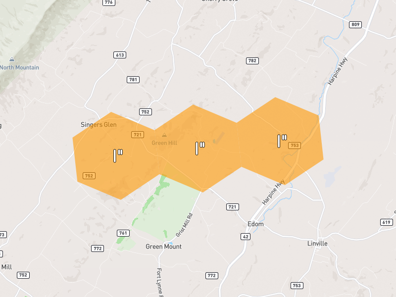 Hail map of Linville, VA on Jul 4, 2026, hail up to 1"