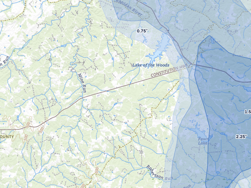 NEXRAD radar-signature map of the hail storm over Locust Grove, VA on Jul 5, 2026