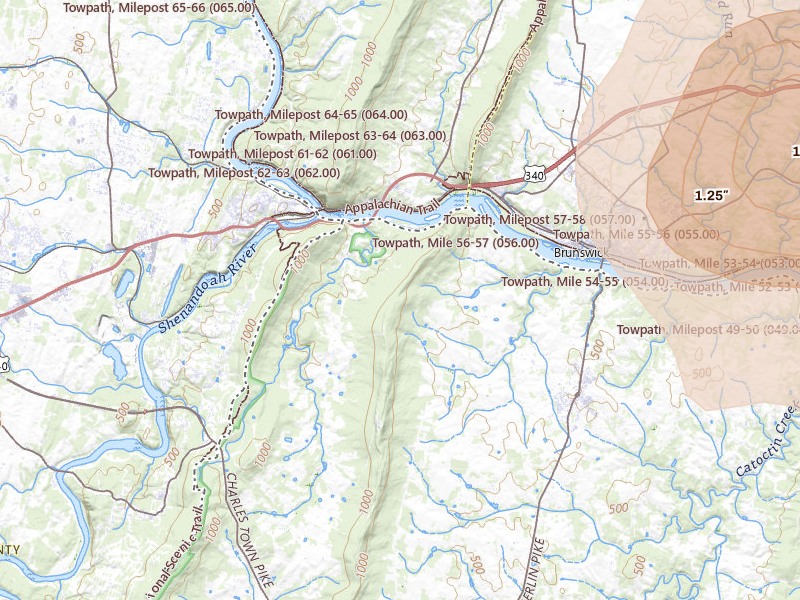 Radar-estimated hail-size map of the storm over Lovettsville, VA on Jul 18, 2026