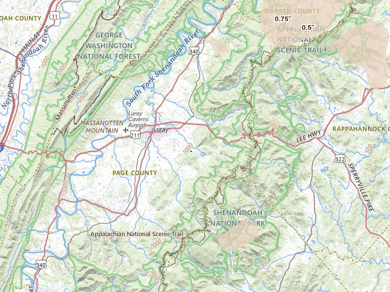 Radar-estimated hail-size map of the storm over Luray, VA on Jul 4, 2026