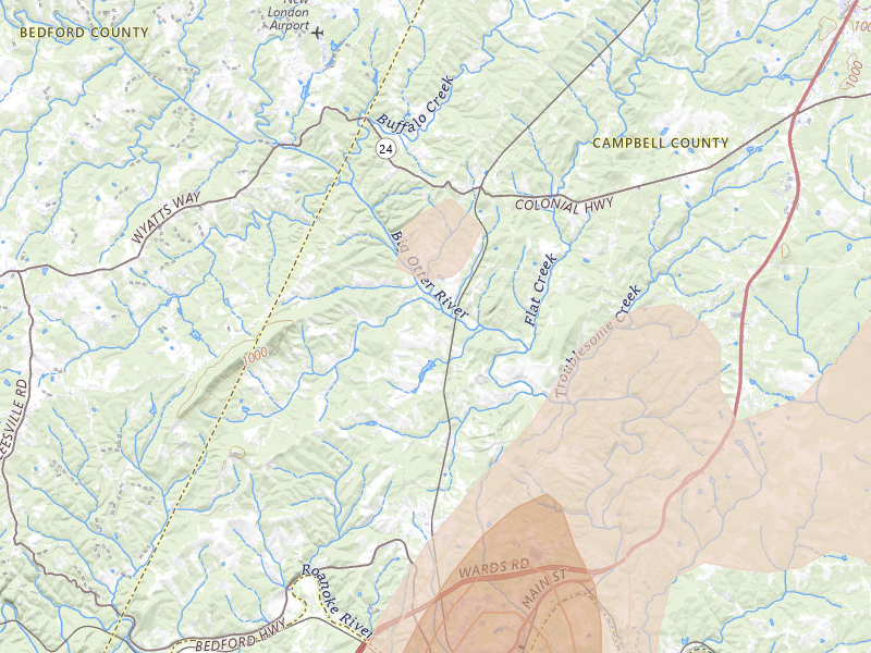 Radar-estimated hail-size map of the storm over Lynch Station, VA on Jul 4, 2026