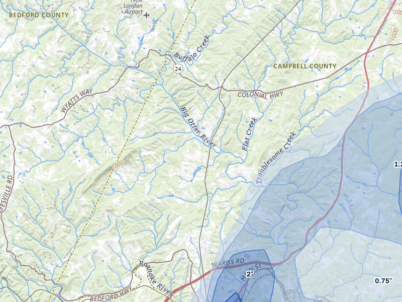 NEXRAD radar-signature map of the hail over Lynch Station, VA