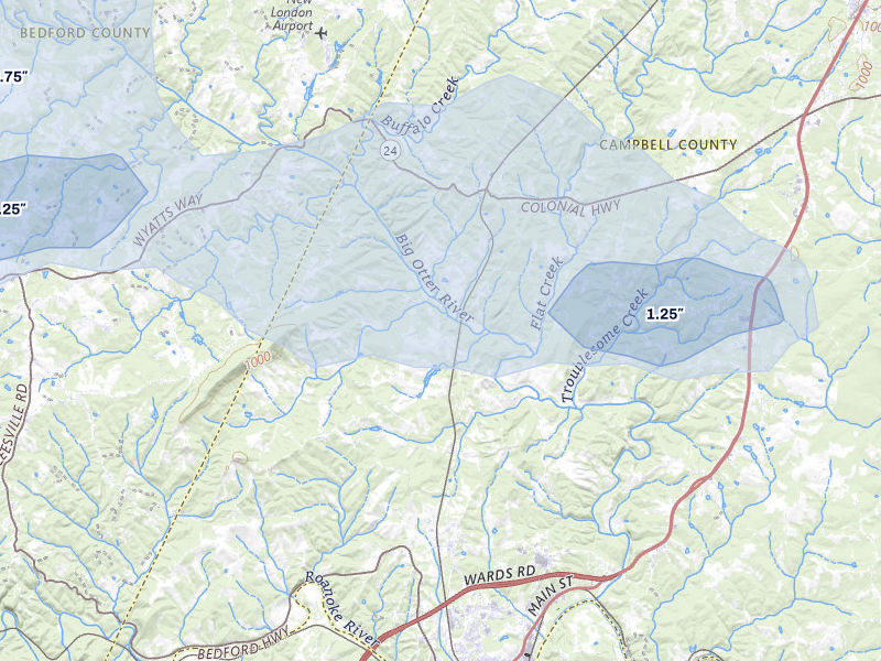 NEXRAD radar-signature map of the hail over Lynch Station, VA