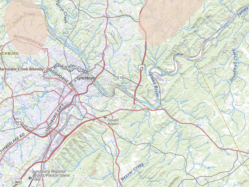 Radar-estimated hail-size map of the storm over Lynchburg, VA on Jul 4, 2026