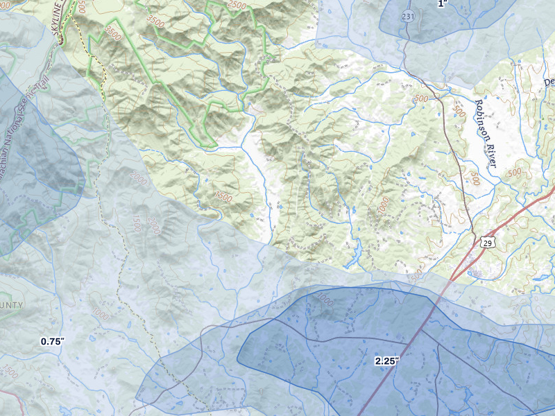 NEXRAD radar-signature map of the hail over Madison, VA