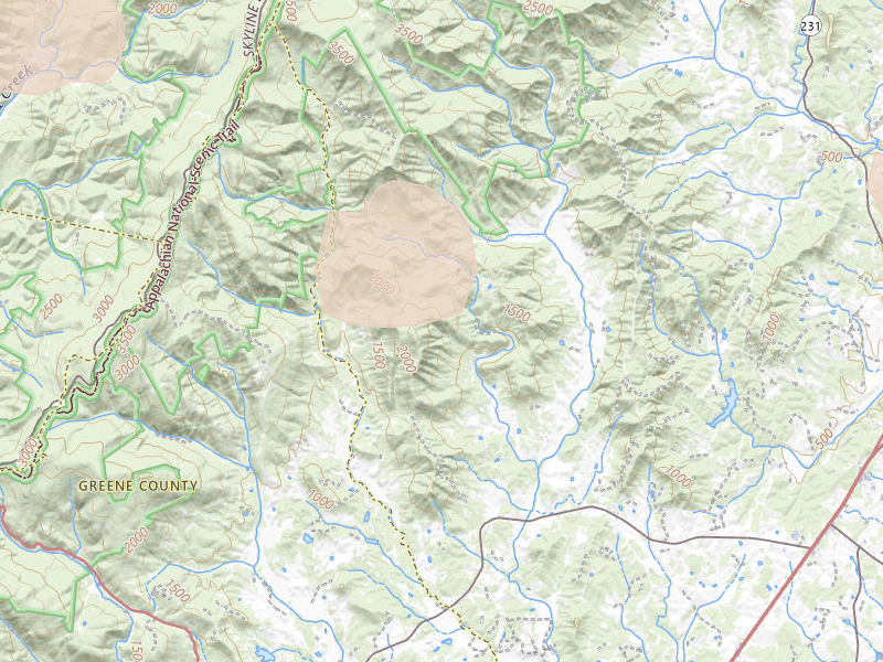 Radar-estimated hail-size map of the storm over Madison, VA