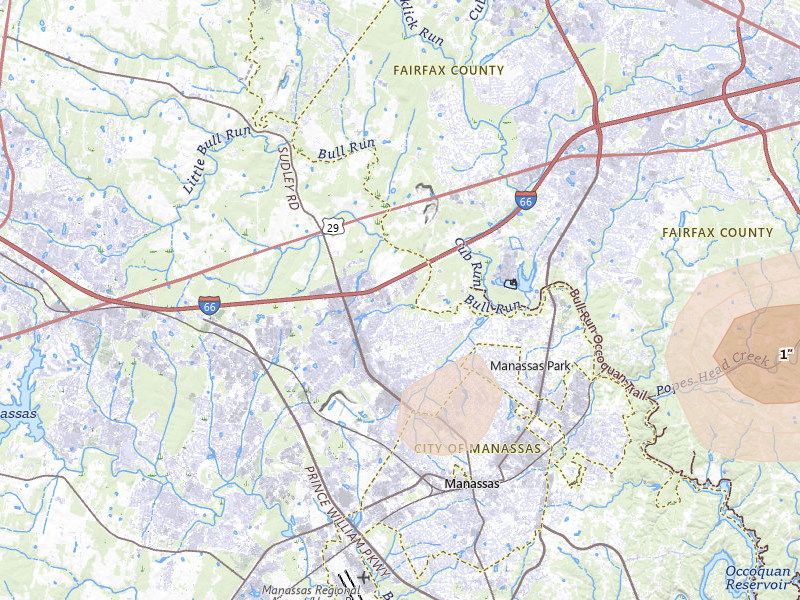 Radar-estimated hail-size map of the storm over Manassas, VA