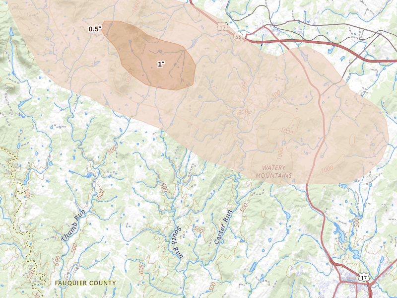 Radar-estimated hail-size map of the storm over Marshall, VA