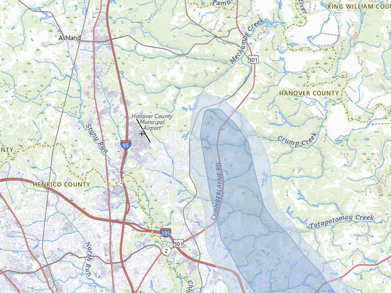 NEXRAD radar-signature map of the hail storm over Mechanicsville, VA on Aug 14, 2026