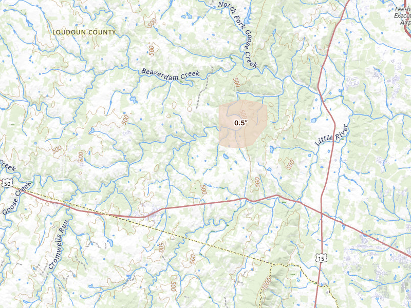 Radar-estimated hail-size map of the storm over Middleburg, VA on Jan 17, 2026
