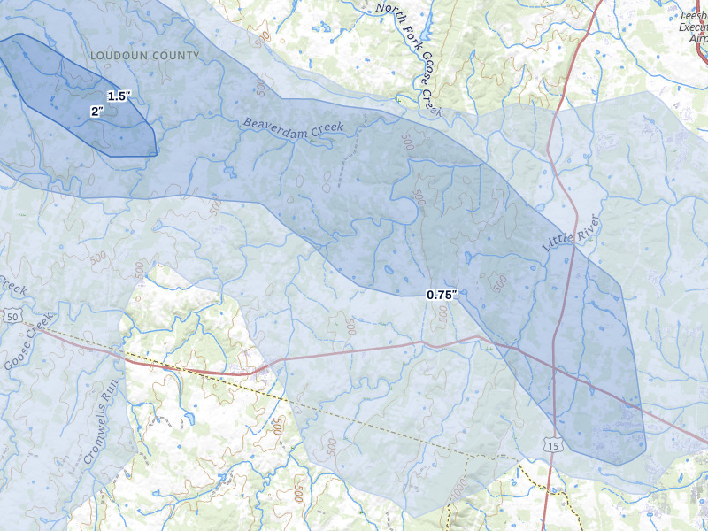 NEXRAD radar-signature map of the hail storm over Middleburg, VA on Aug 10, 2026