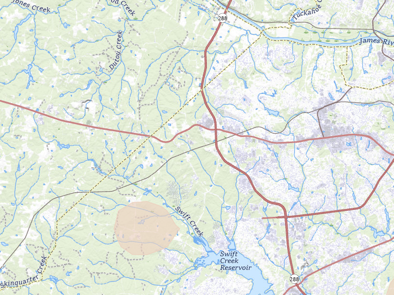 Radar-estimated hail-size map of the storm over Midlothian, VA on Jul 6, 2026