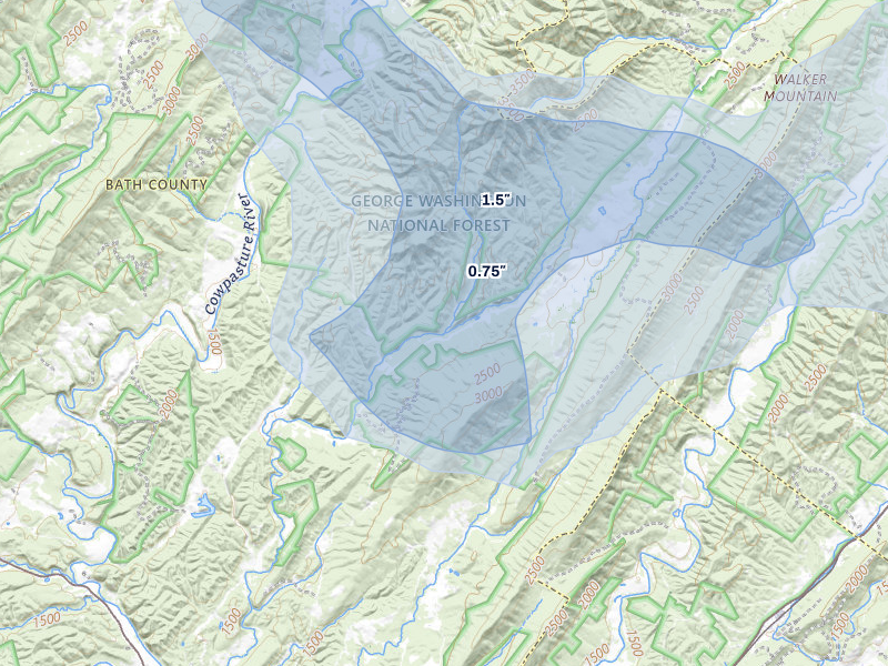 NEXRAD radar-signature map of the hail storm over Millboro, VA on Jul 28, 2026