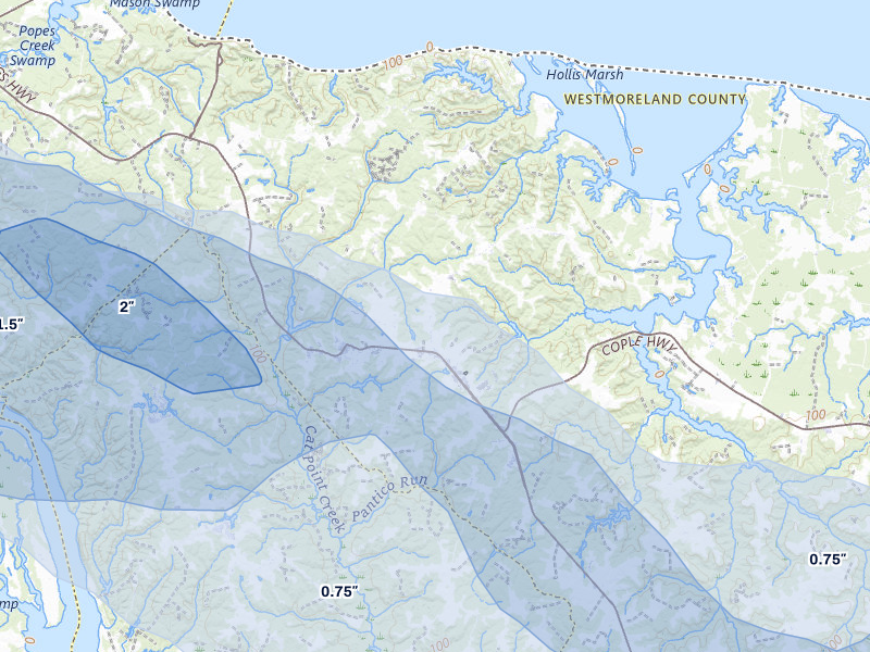 NEXRAD radar-signature map of the hail storm over Montross, VA on May 27, 2026
