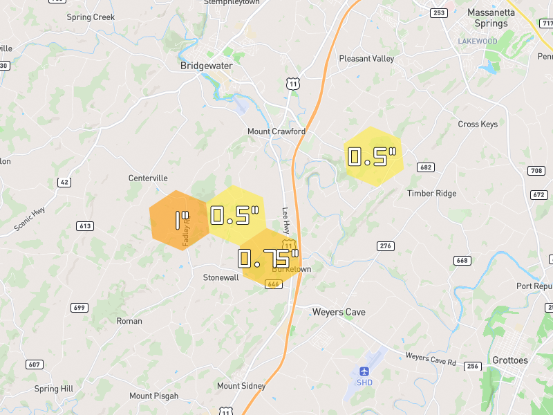 Hail map of Mount Crawford, VA on Jul 6, 2026, hail up to 1"