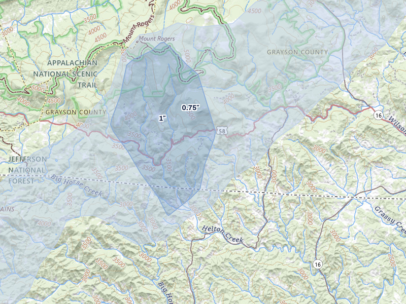 NEXRAD radar-signature map of the hail storm over Mouth Of Wilson, VA on Apr 1, 2026