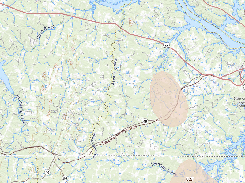 Radar-estimated hail-size map of the storm over Nelson, VA on Sep 5, 2026