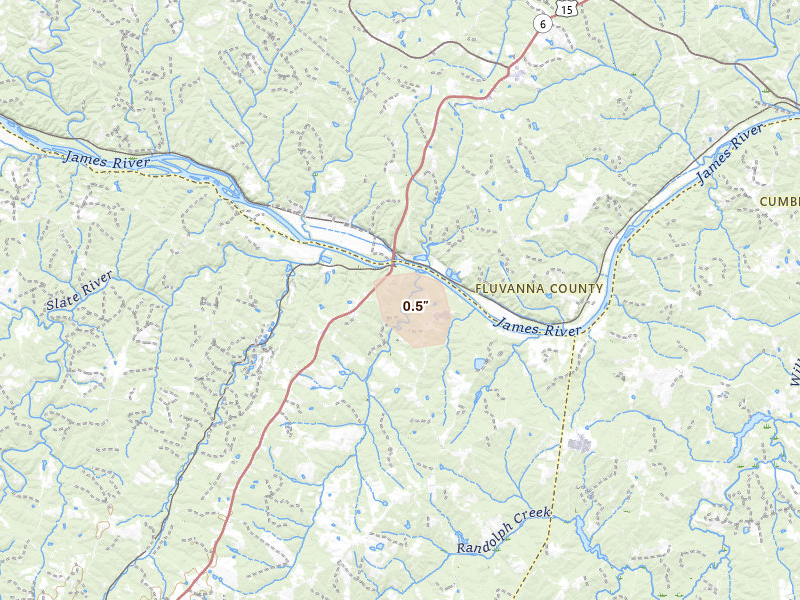 Radar-estimated hail-size map of the storm over New Canton, VA