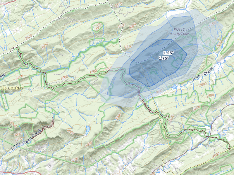 NEXRAD radar-signature map of the hail storm over Newport, VA on Apr 1, 2026