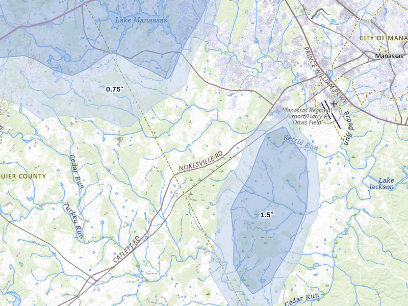 NEXRAD radar-signature map of the hail storm over Nokesville, VA on May 27, 2026