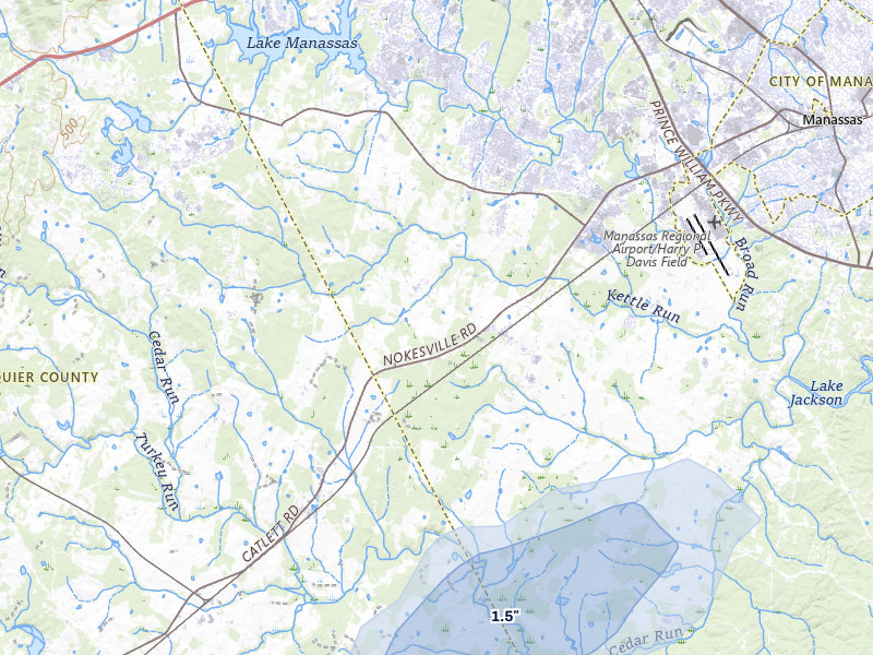 NEXRAD radar-signature map of the hail over Nokesville, VA
