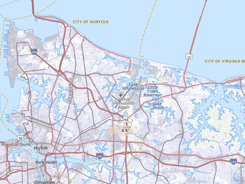 Radar-estimated hail-size map of the storm over Norfolk, VA on Jun 23, 2026