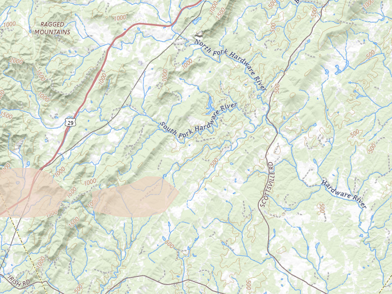 Radar-estimated hail-size map of the storm over North Garden, VA on Jul 21, 2026