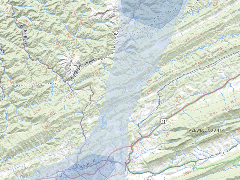 NEXRAD radar-signature map of the hail over North Tazewell, VA