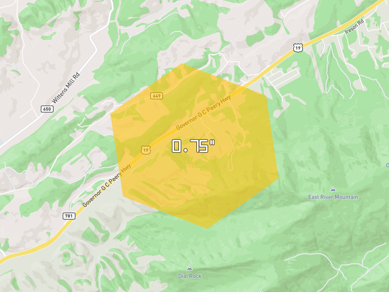 Hail map of North Tazewell, VA on Jul 28, 2026, hail up to 0.75"