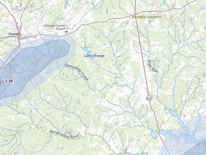 NEXRAD radar-signature map of the hail over Orange, VA