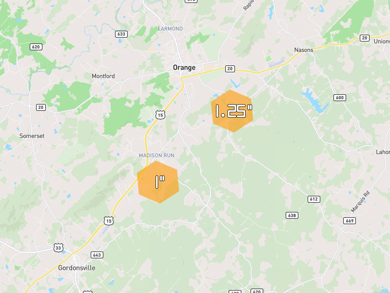 Hail map of Orange, VA on Jul 4, 2026, hail up to 1.25"