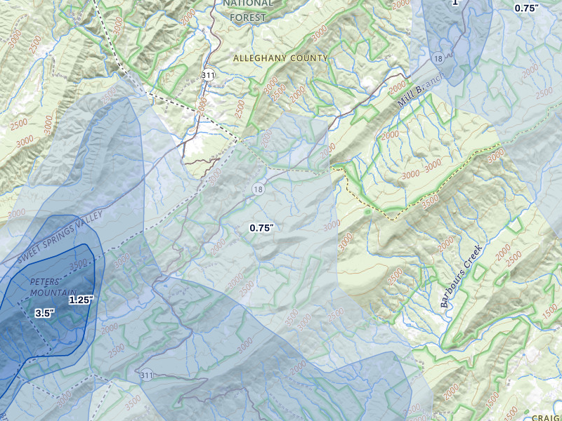 NEXRAD radar-signature map of the hail storm over Paint Bank, VA on Jul 4, 2026