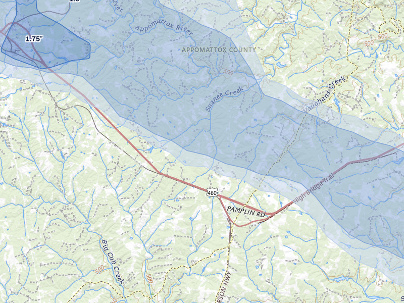 NEXRAD radar-signature map of the hail storm over Pamplin, VA on May 27, 2026